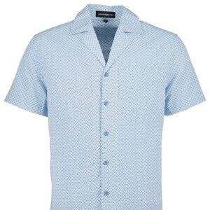Eleven Paris Light Blue Floral Batik Camp Collar Short Sleeve Shirt
